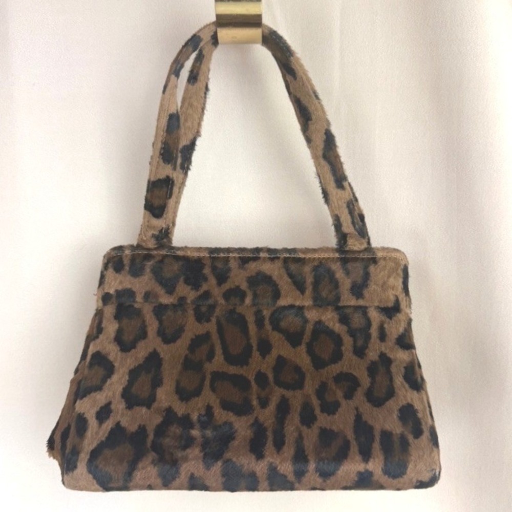 Vintage 80s NEIMAN MARCUS Leopard Calf Hair Mini Top Handle Purse Union Made